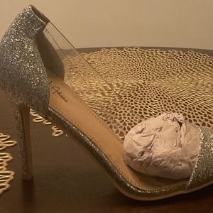 J Adams silver glitter pumps